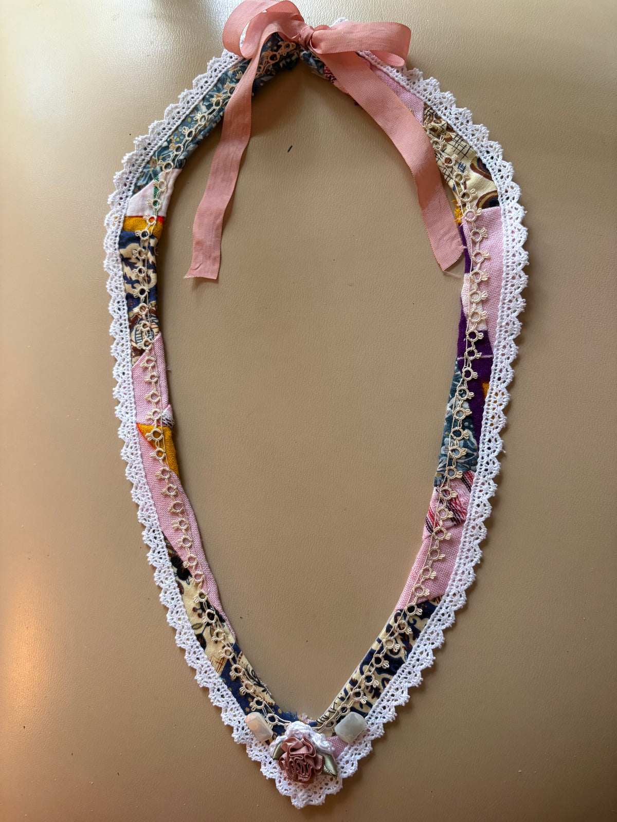 Vintage Quilt Necklace with Lace