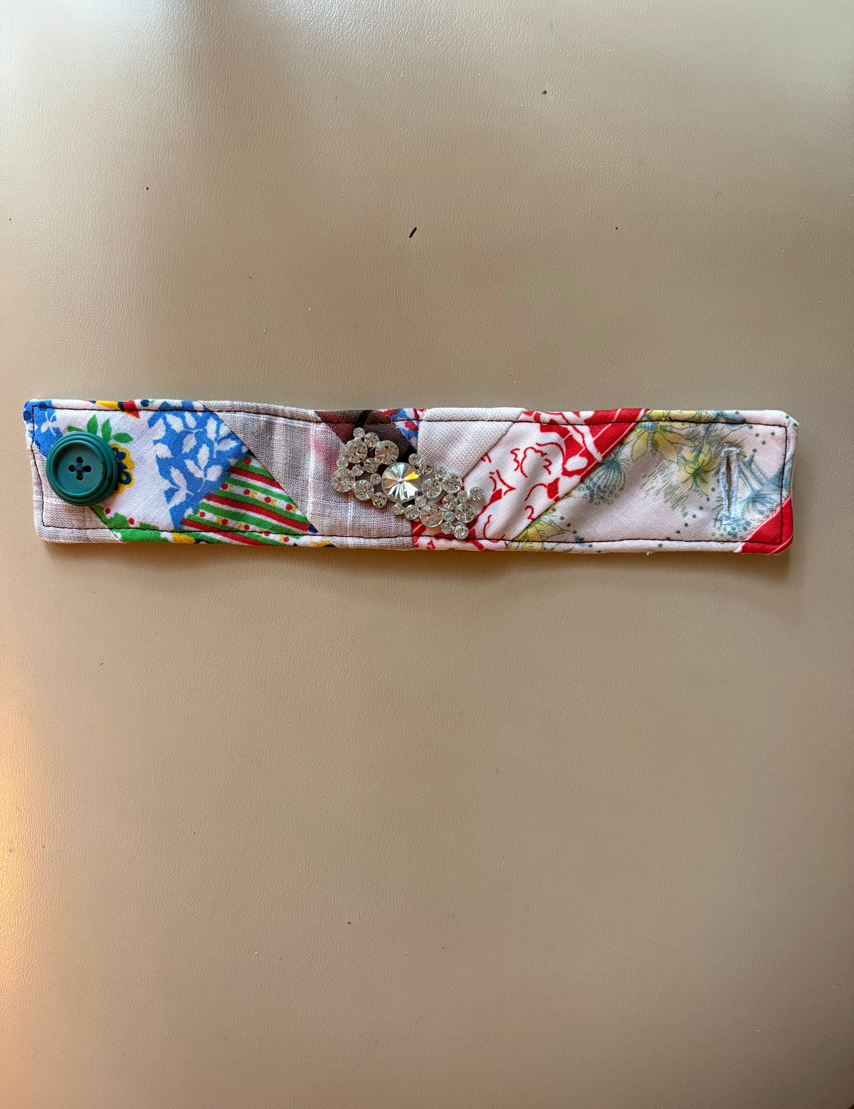 Unique Handmade Quilted Bracelet with Bling