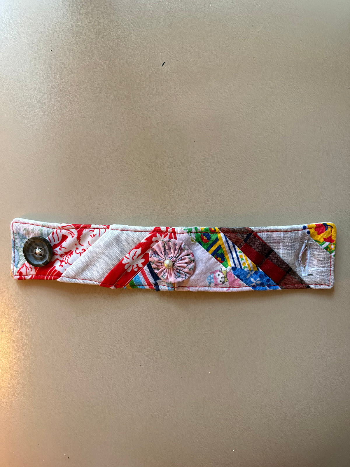 Unique Vintage Quilt Designed Bracelet with Flower Pearl Adornment