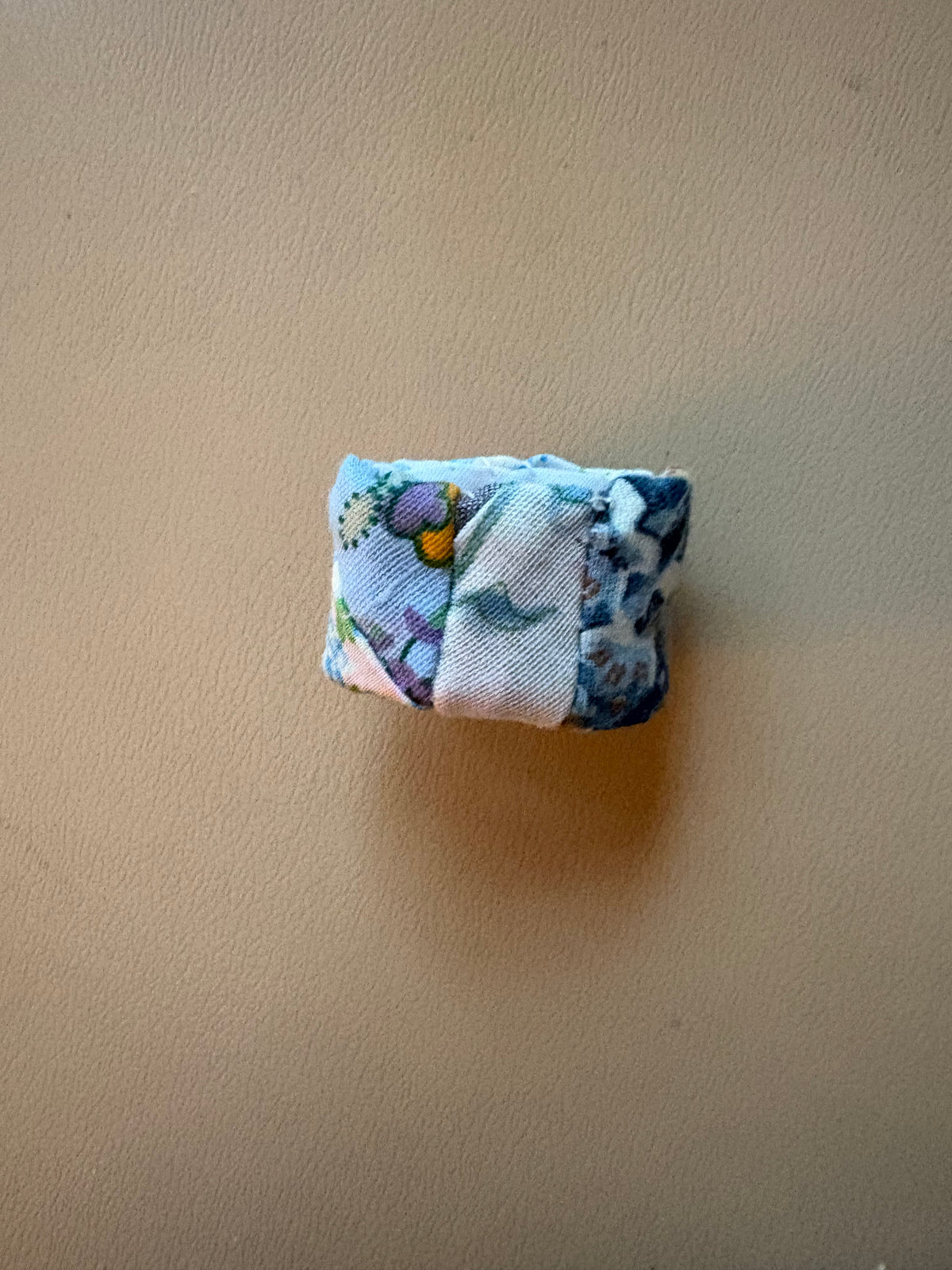 Fabric Quilted Handmade Ring with Heart Adornment