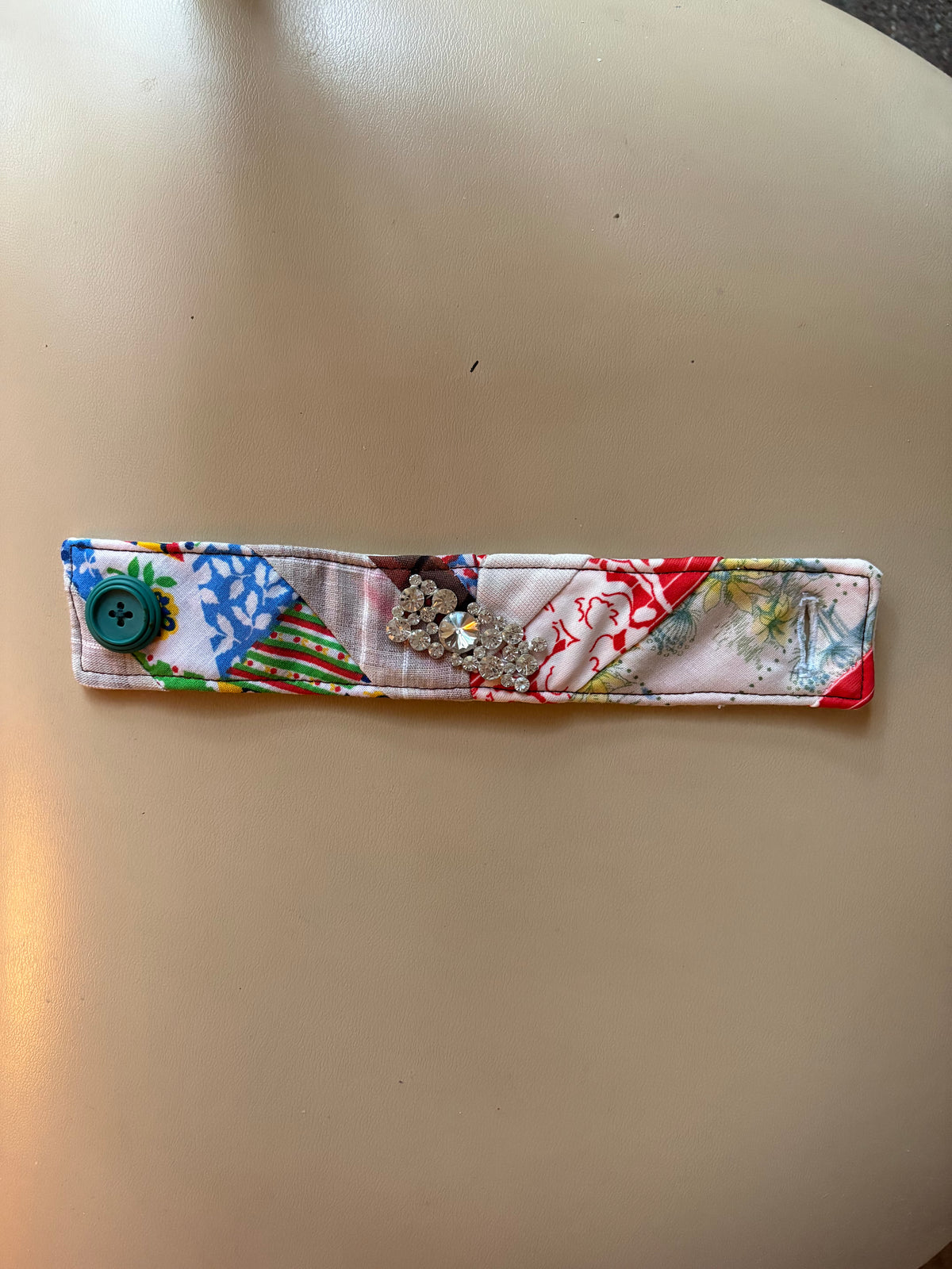 Unique Handmade Quilted Bracelet with Bling