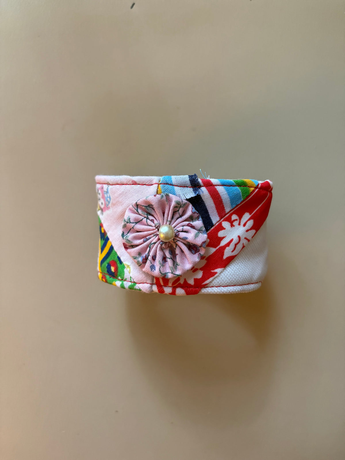 Unique Vintage Quilt Designed Bracelet with Flower Pearl Adornment