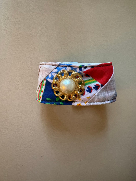 Unique Quilt Design Bracelet with Gold & Pearl Adornment