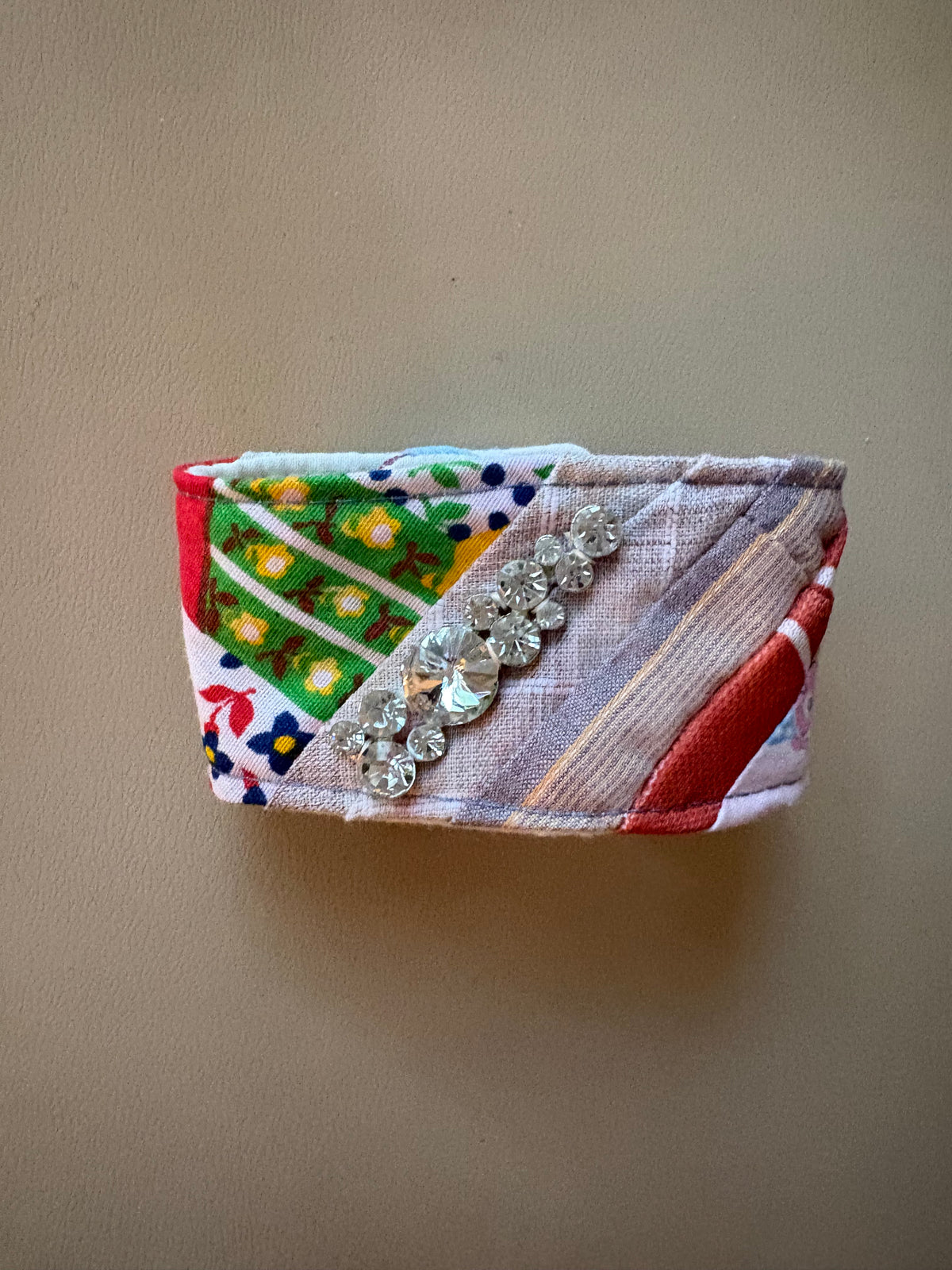 Unique Quilted Bracelet with Rhinestone Adornment