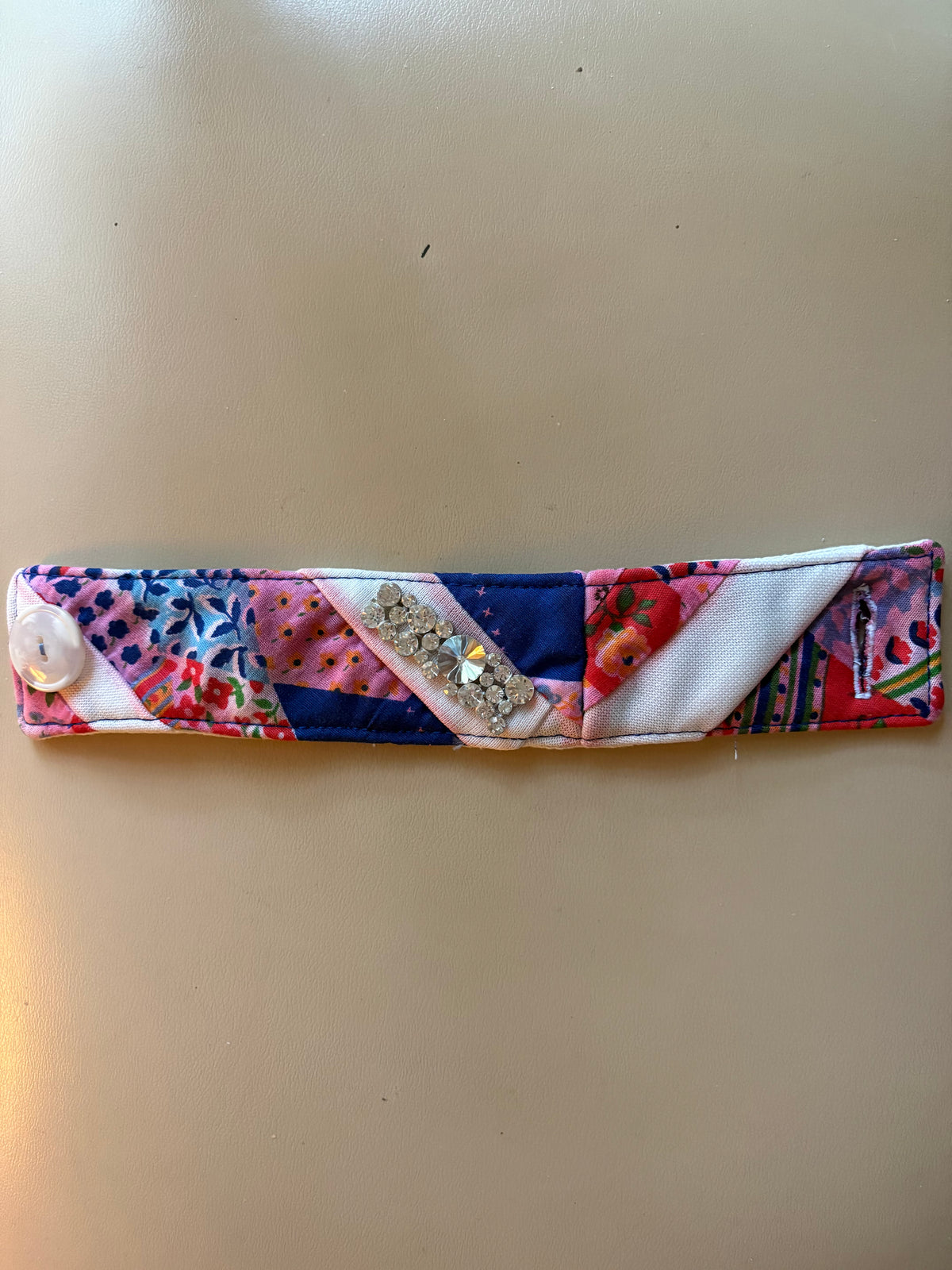 Unique Quilt Bracelet with Rhinestones