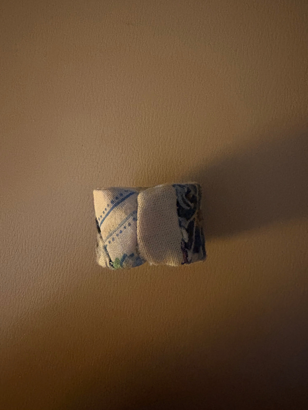 Blue Fabric Quilt Ring with Rhinestones