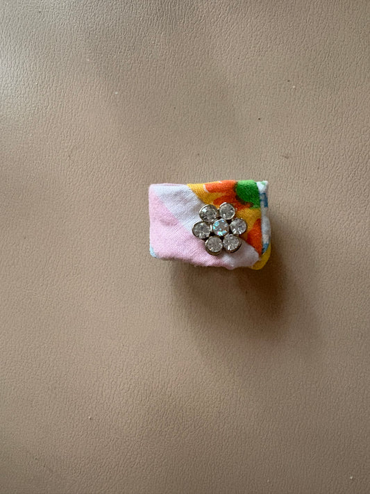 Colorful Fabric Quilted Ring with Bling