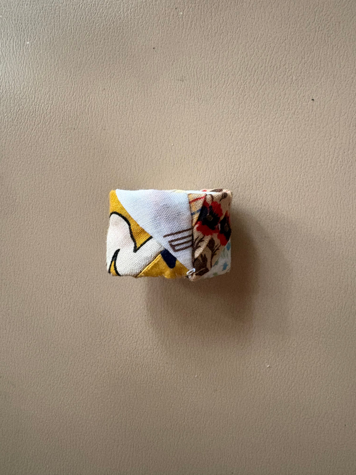 Unique Colorful Fabric Quilted Ring with Rhinestone Bling