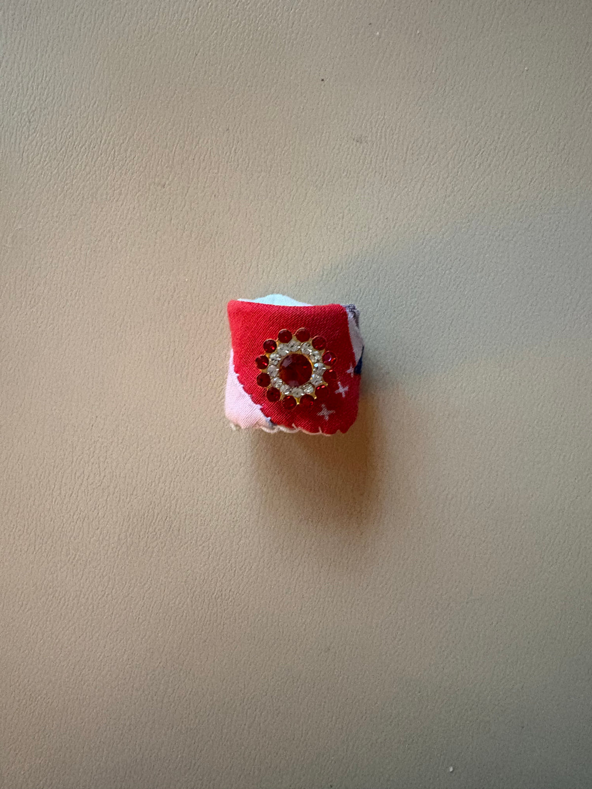 Red Stone Fabric Quilted Ring
