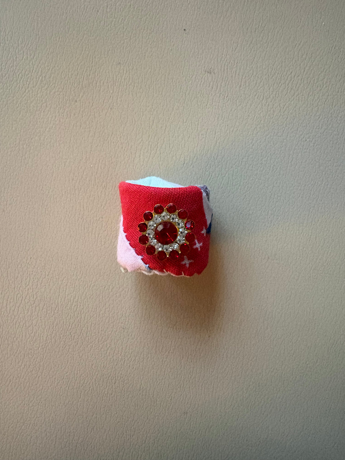 Red Stone Fabric Quilted Ring