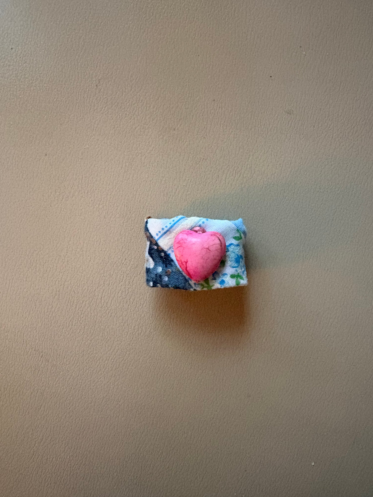 Fabric Quilted Handmade Ring with Heart Adornment