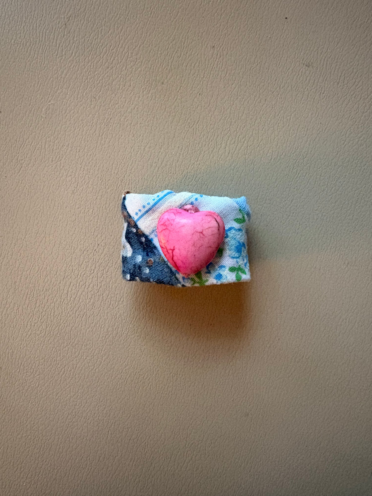 Fabric Quilted Handmade Ring with Heart Adornment