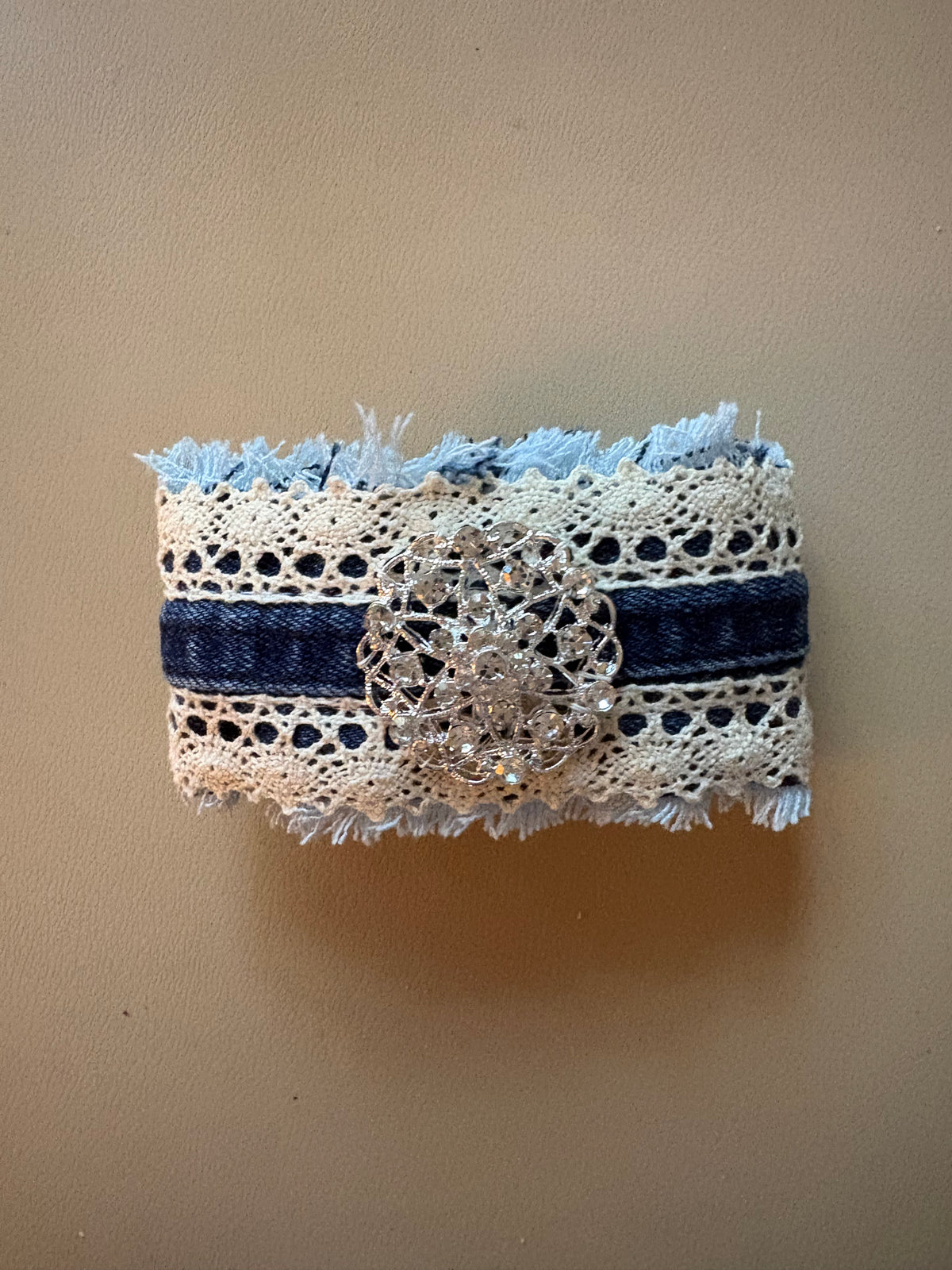 Unique Hip Jean Cuff Bracelet with Lace and Bling