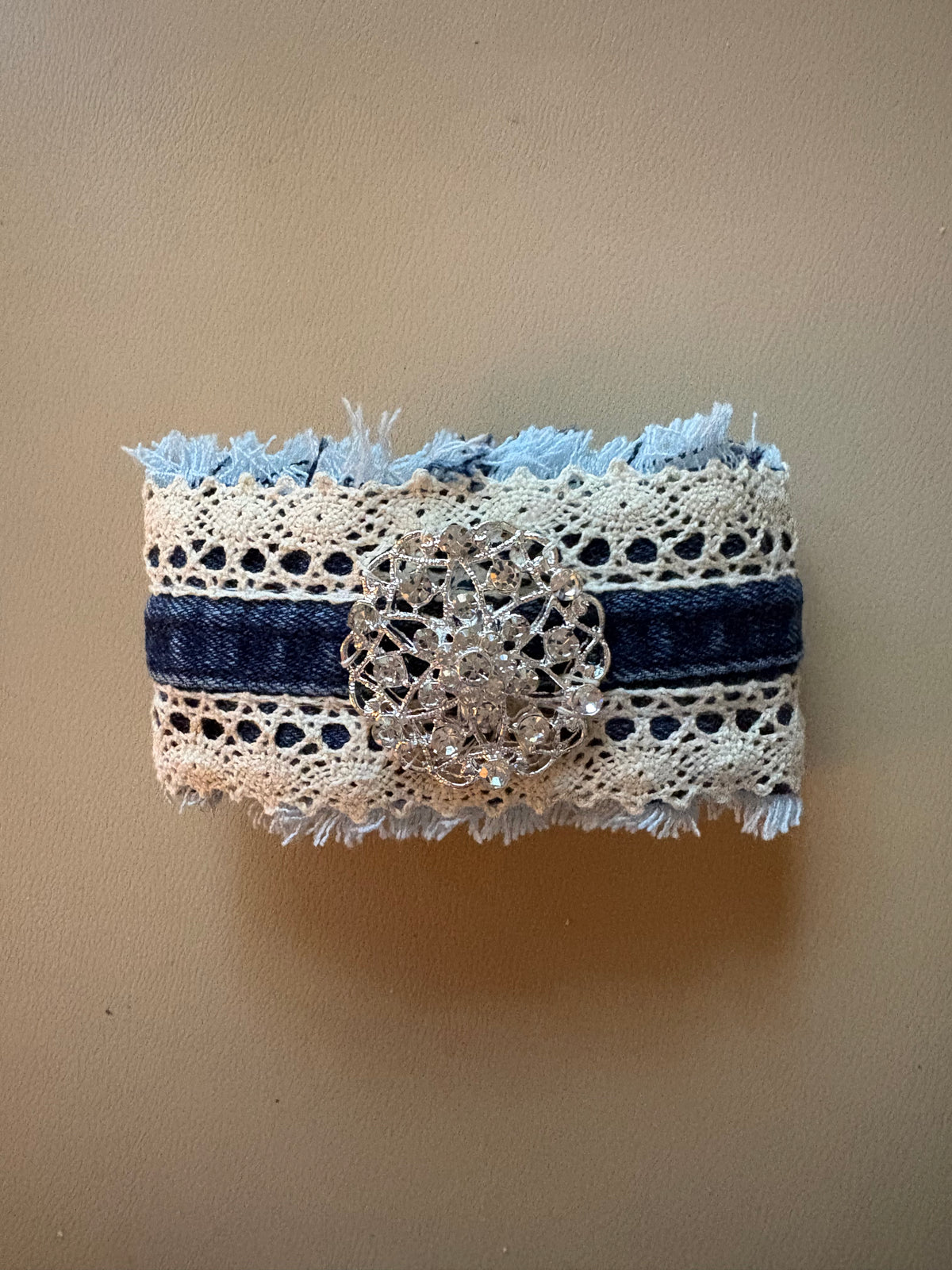Unique Hip Jean Cuff Bracelet with Lace and Bling