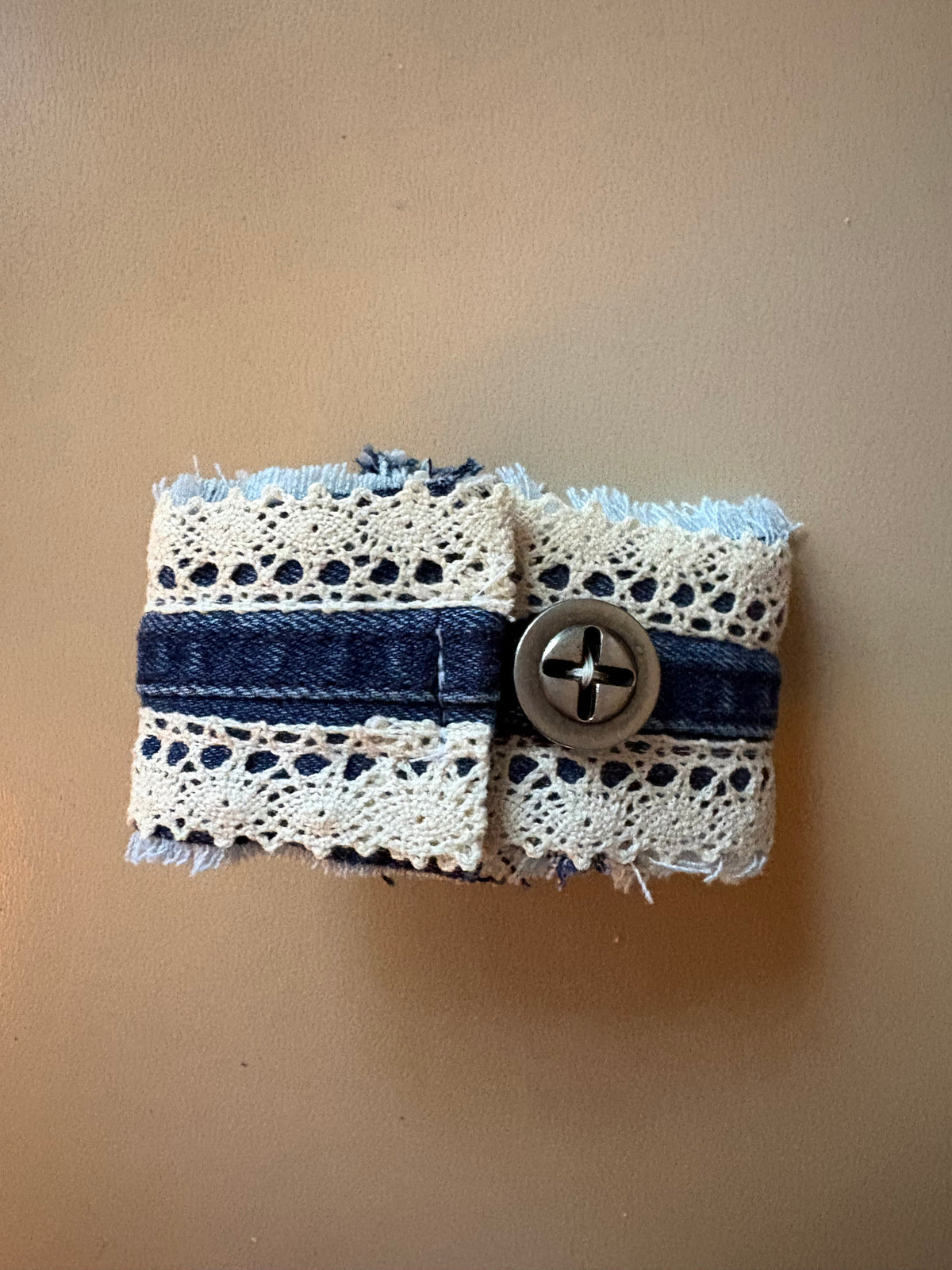 Unique Hip Jean Cuff Bracelet with Lace and Bling
