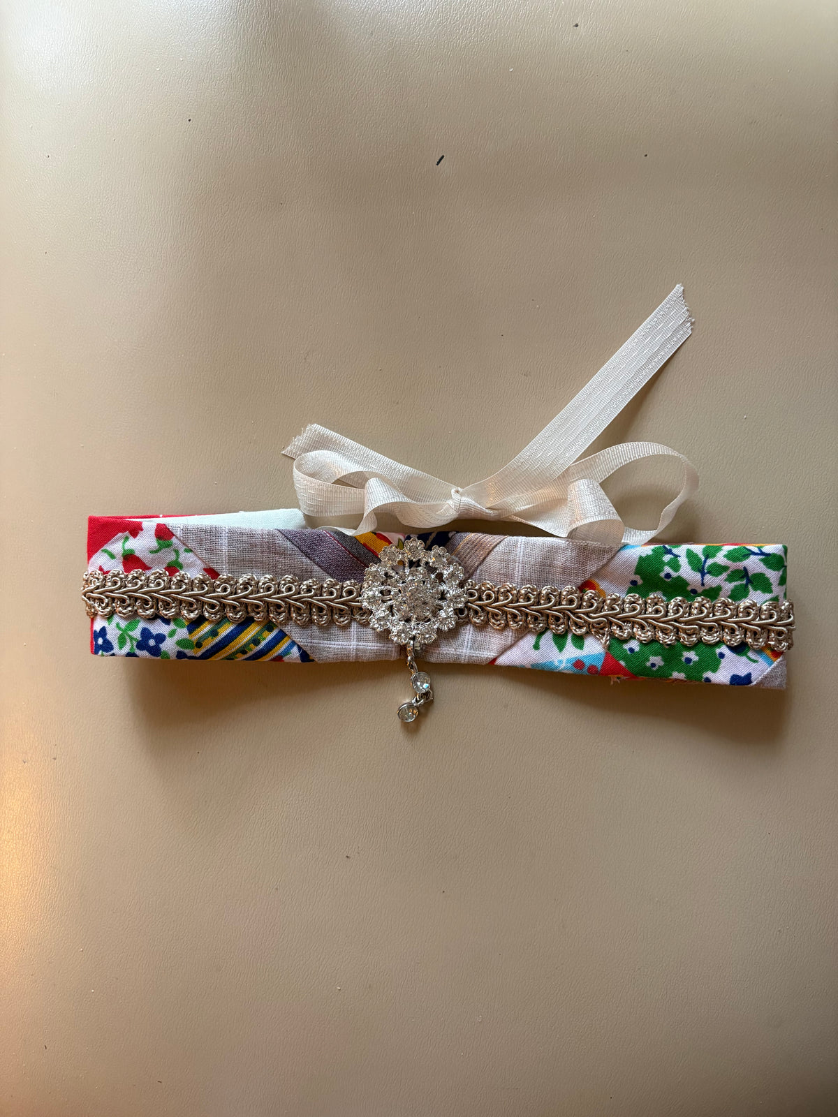 Quilted Choker Necklace with Rhinestone Bling