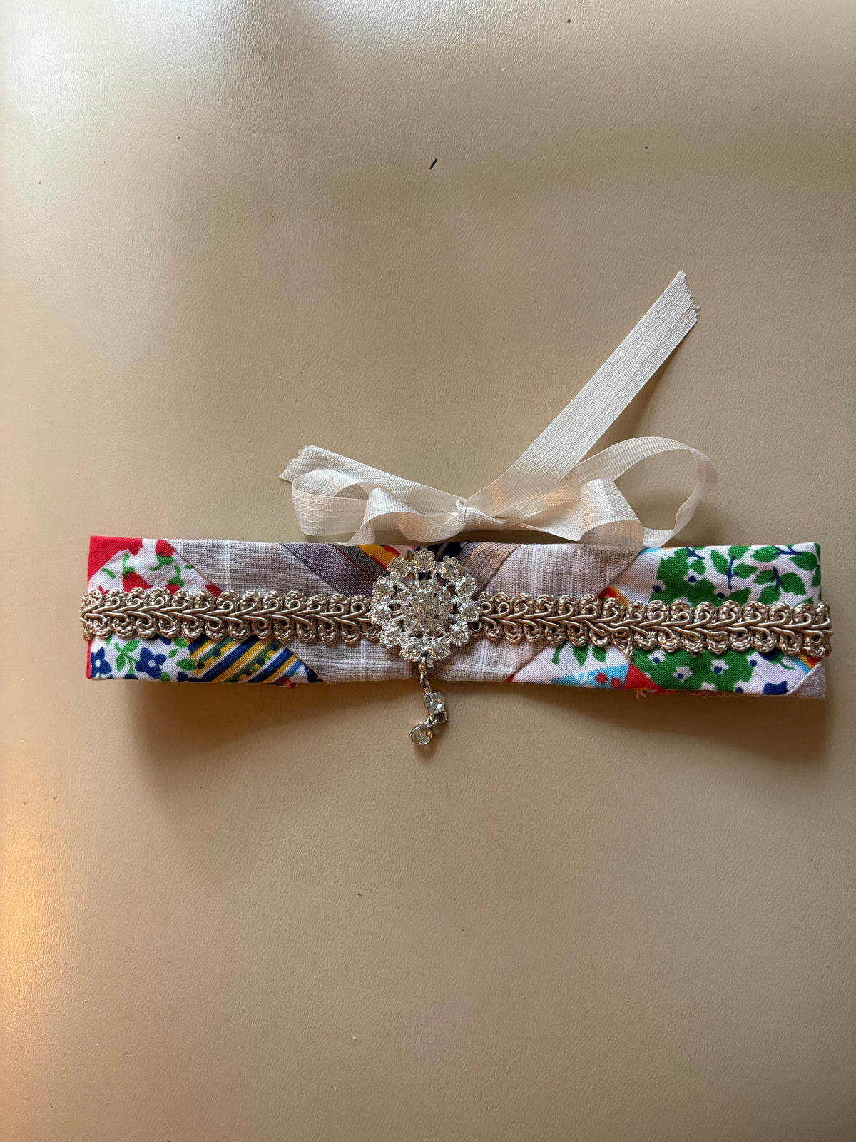Quilted Choker Necklace with Rhinestone Bling