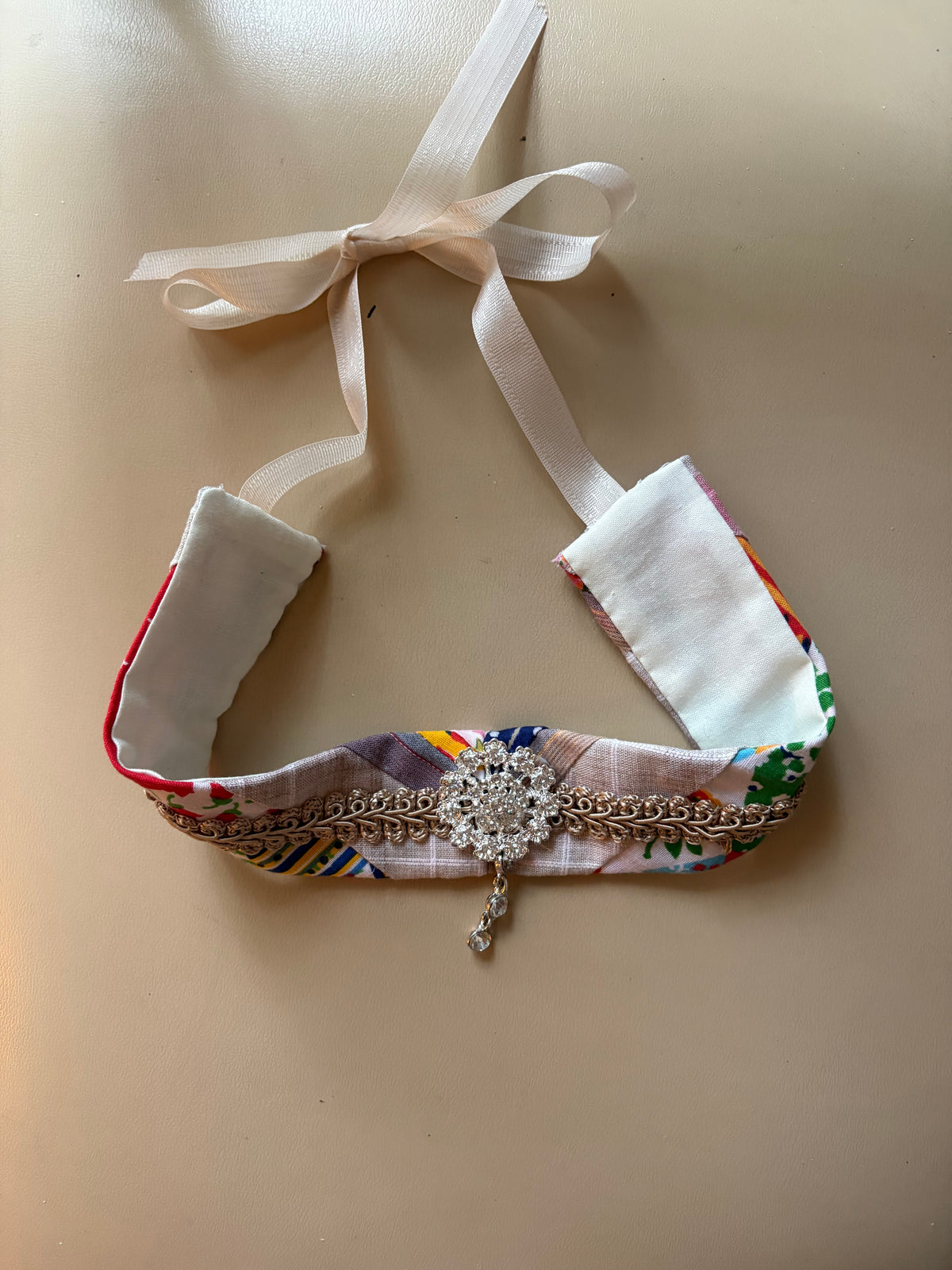 Quilted Choker Necklace with Rhinestone Bling