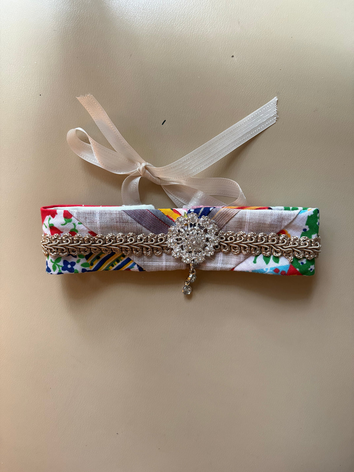 Quilted Choker Necklace with Rhinestone Bling