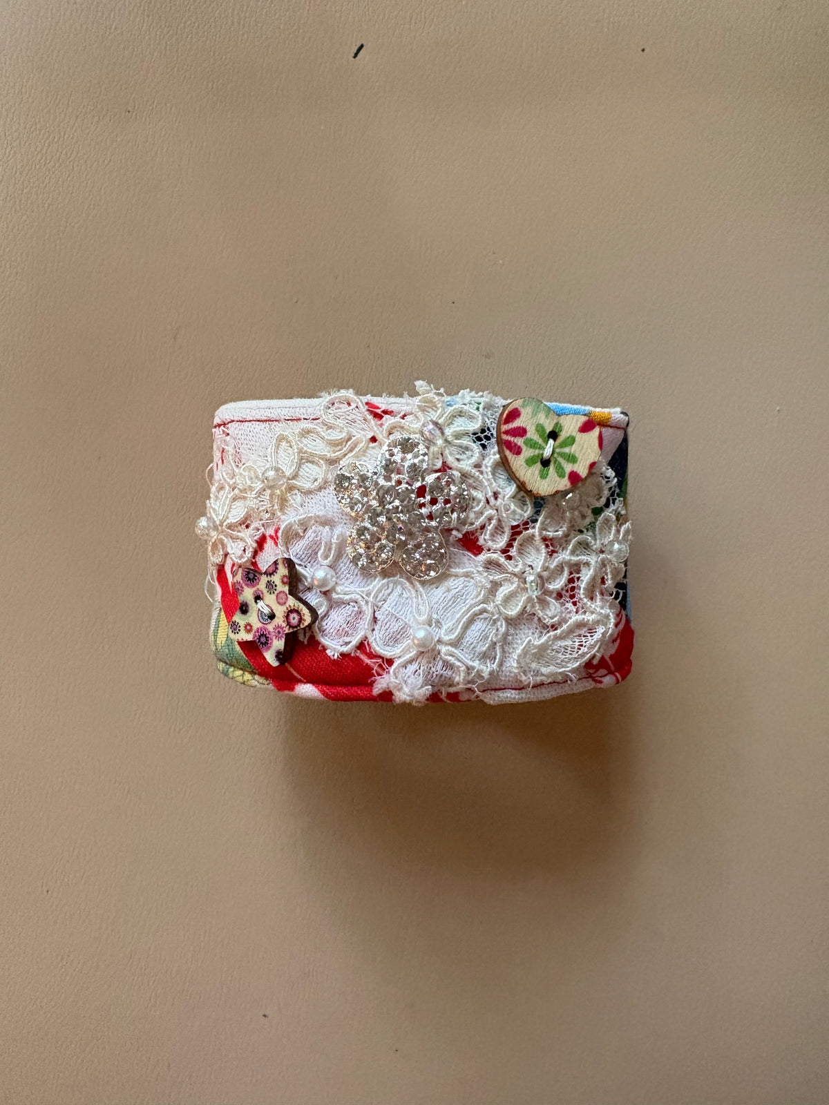 Pearl, Lace, Rhinestone Quilted Cuff Bracelet