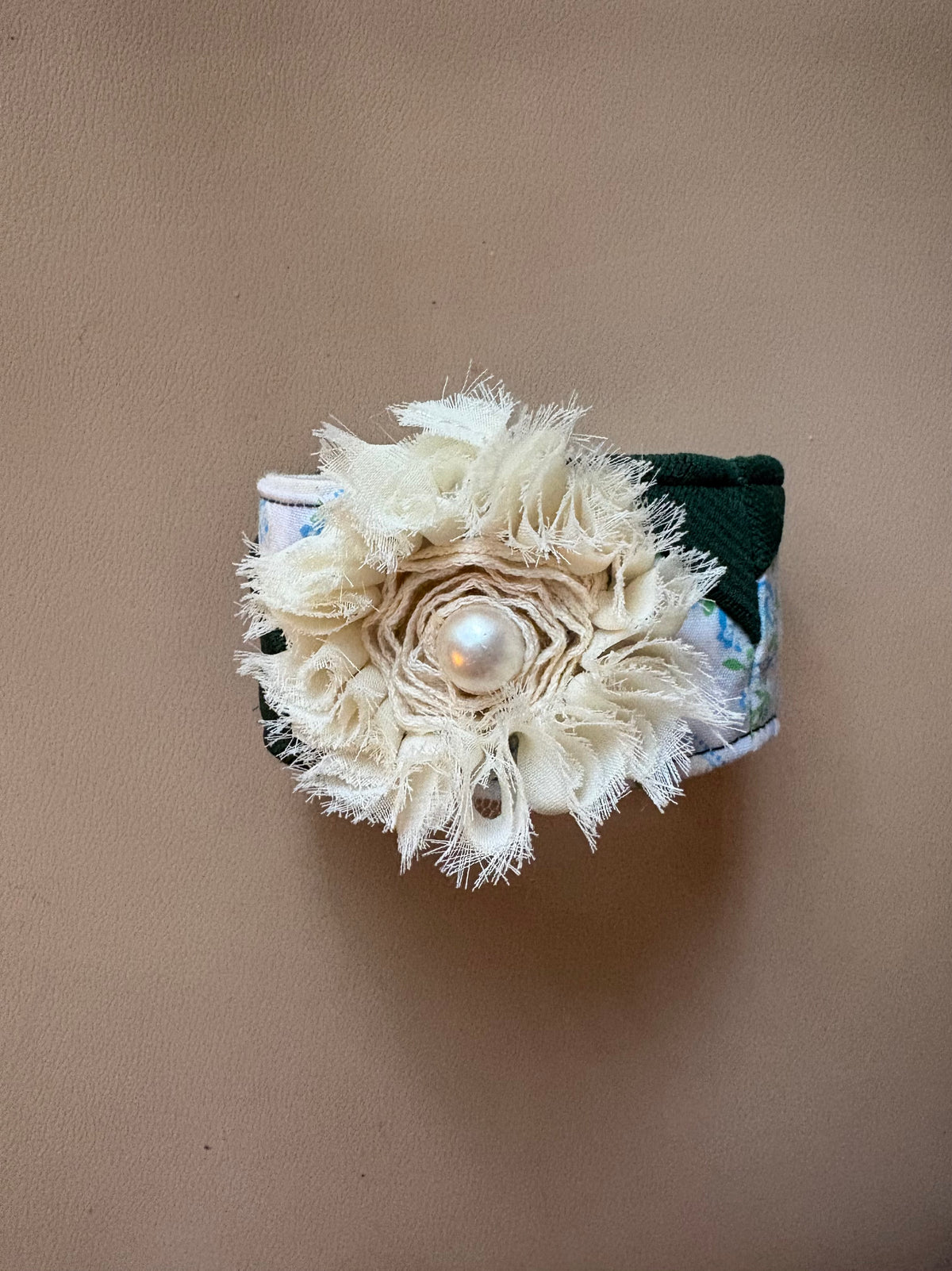 Pearl Boho Flower Quilted Cuff Bracelet