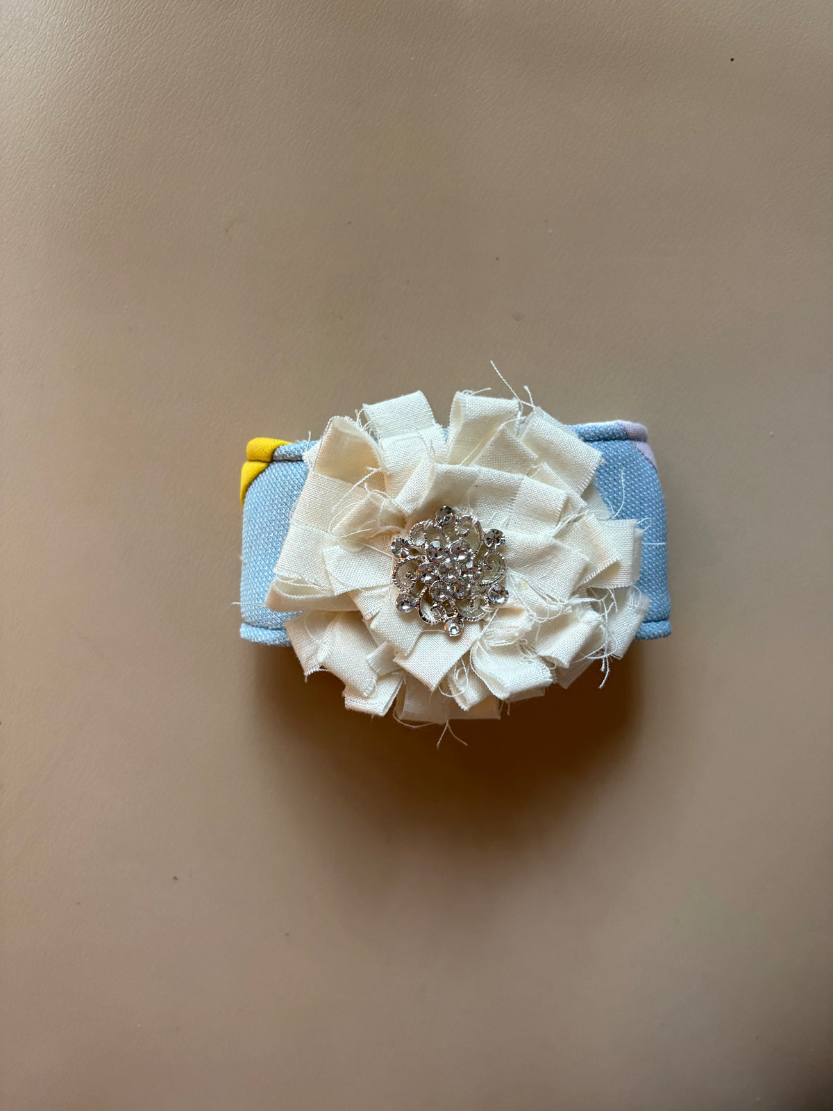 Rhinestone Flower Quilted Cuff Bracelet