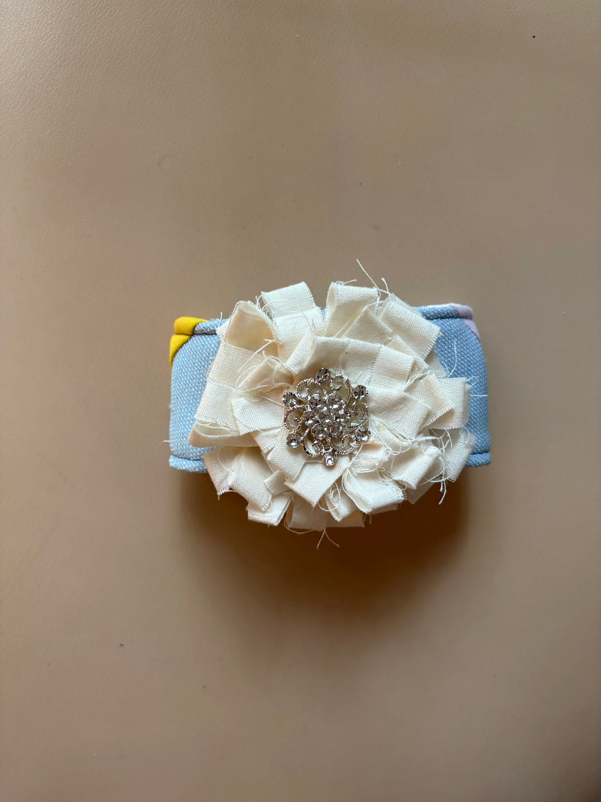 Rhinestone Flower Quilted Cuff Bracelet