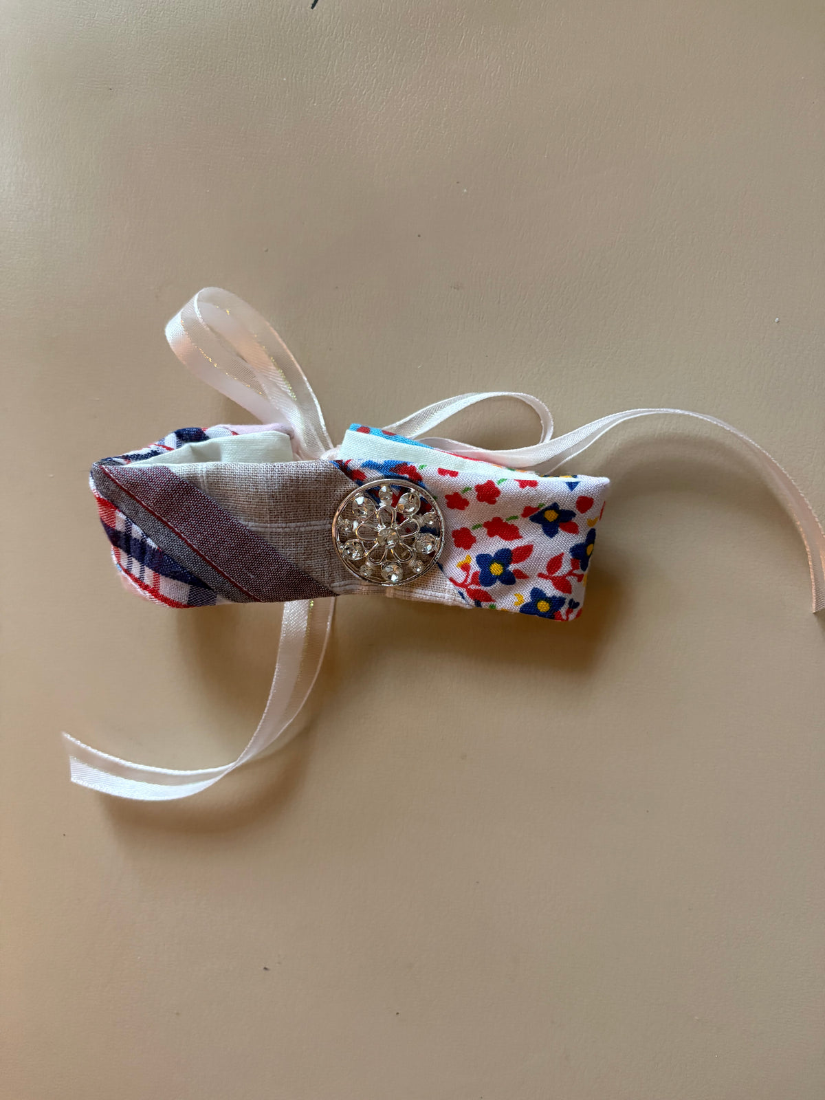 Quilt Bracelet w/Beige Ribbon