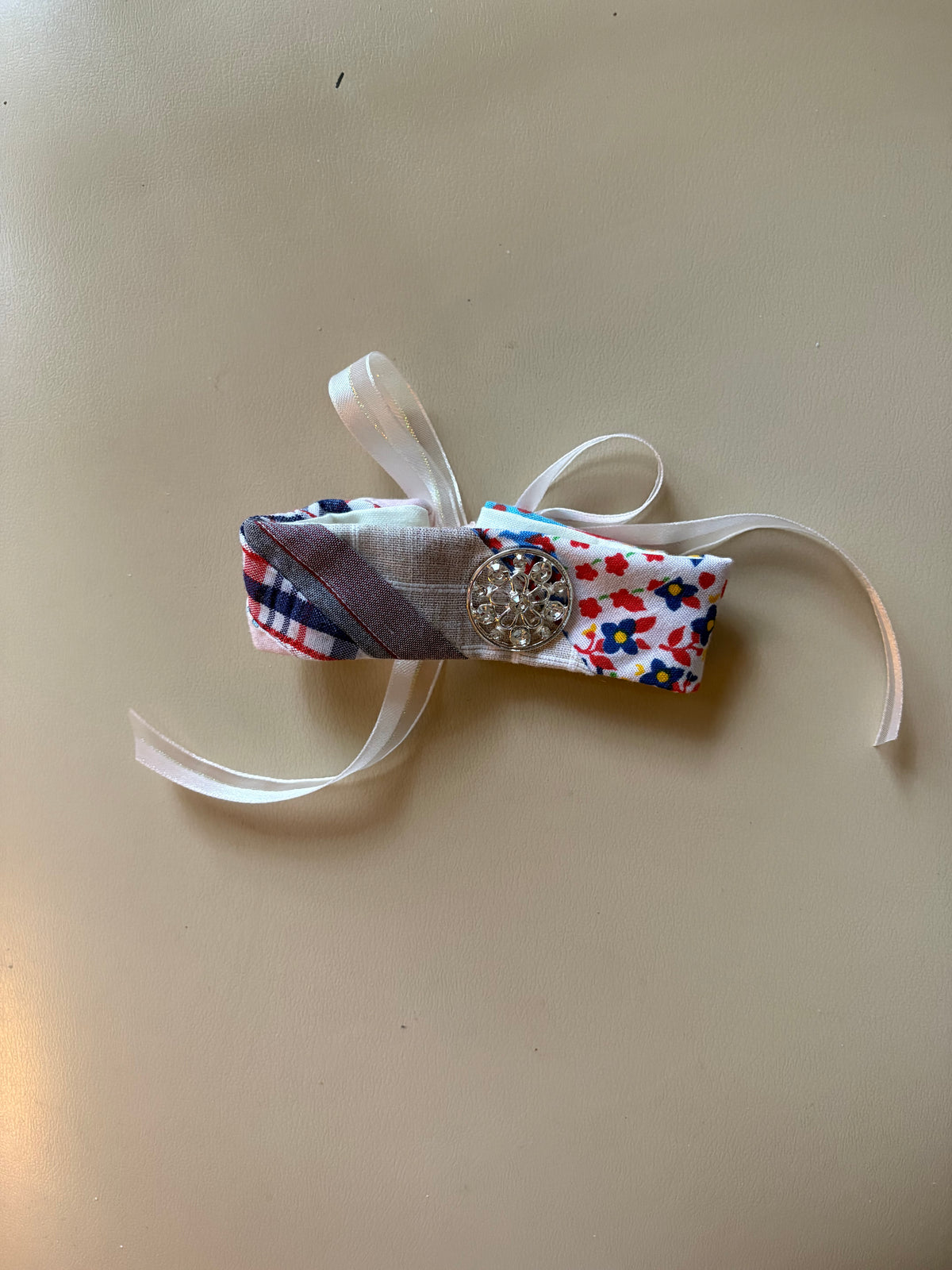 Quilt Bracelet w/Beige Ribbon