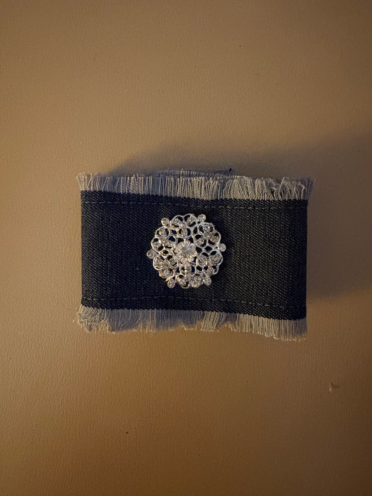 Denim Cuff Bracelet with Rhinestone Bling