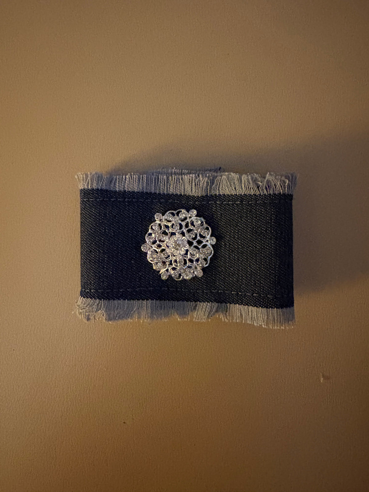 Denim Cuff Bracelet with Rhinestone Bling