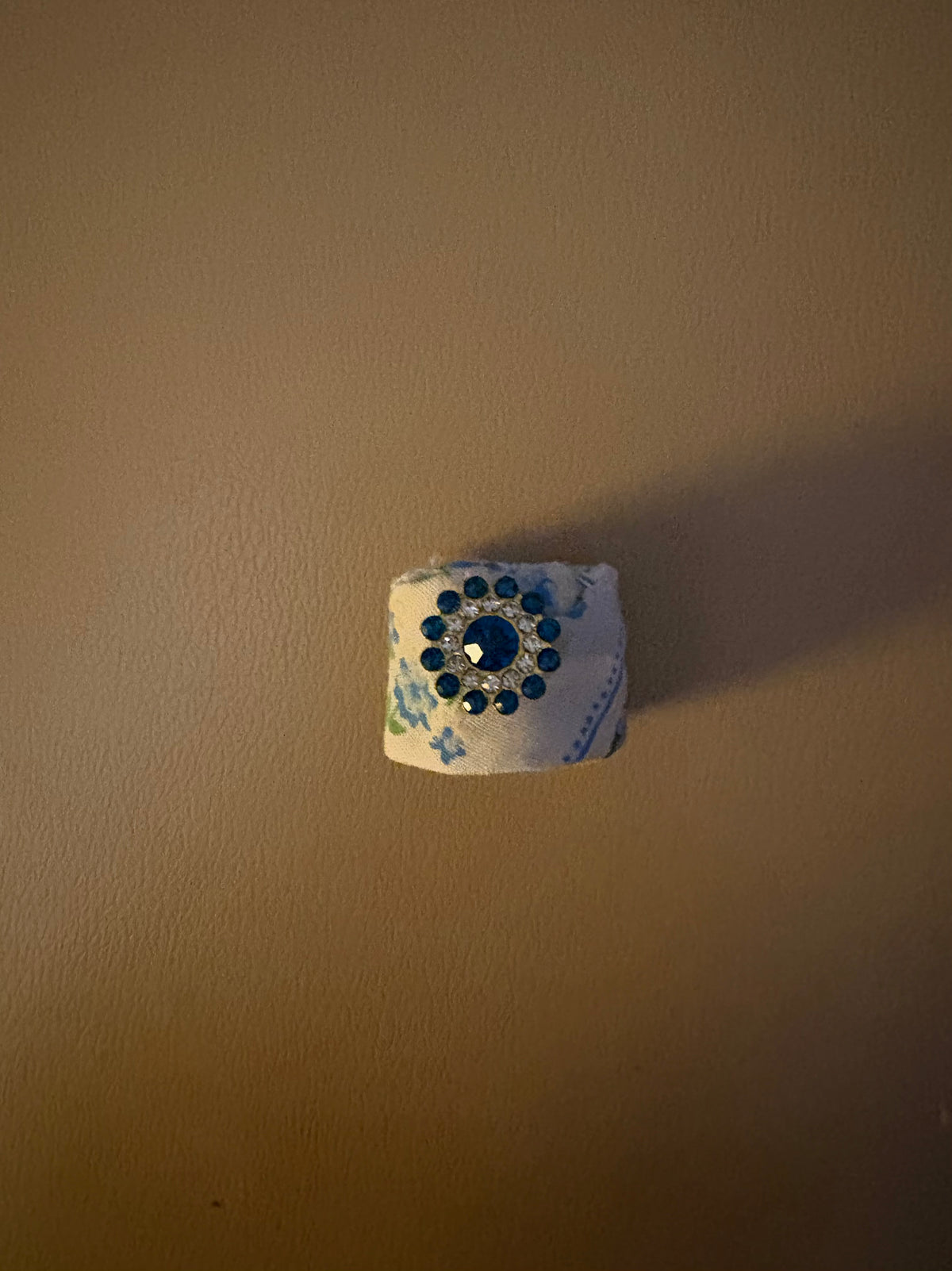 Blue & White Quilted Ring with Blue Center Stone