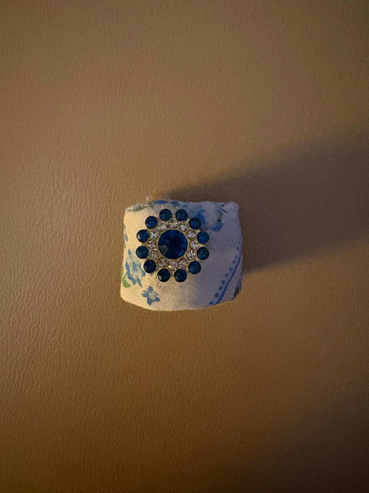 Blue & White Quilted Ring with Blue Center Stone