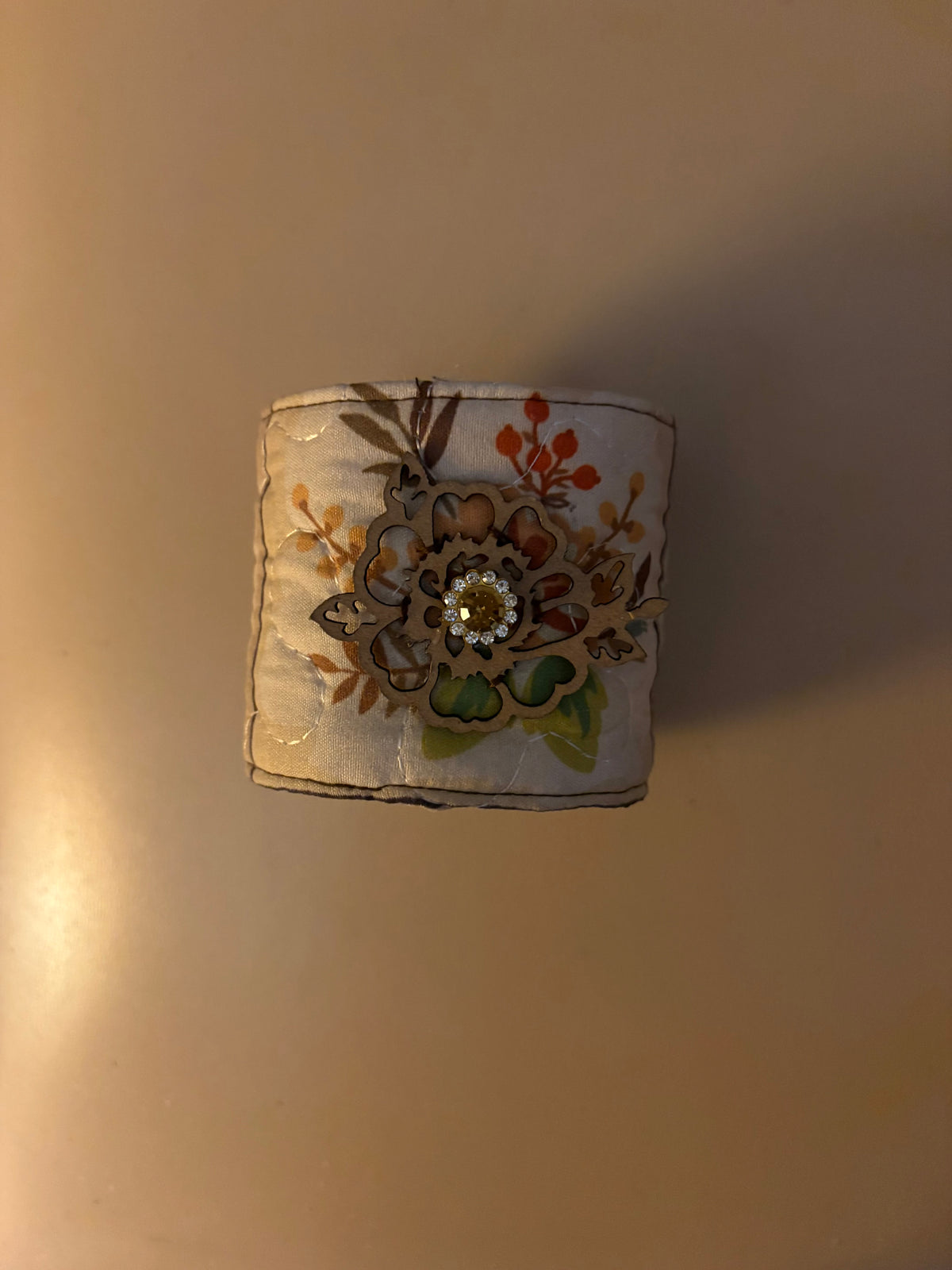 Beige Quilted Floral Fall Cuff Bracelet