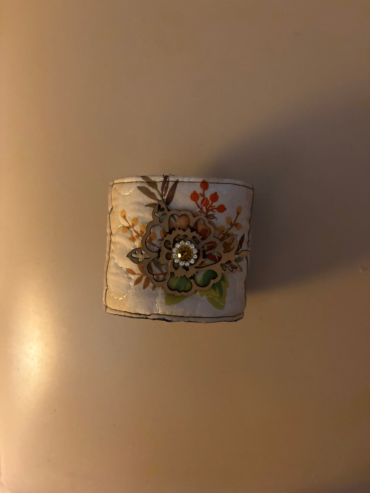 Beige Quilted Floral Fall Cuff Bracelet
