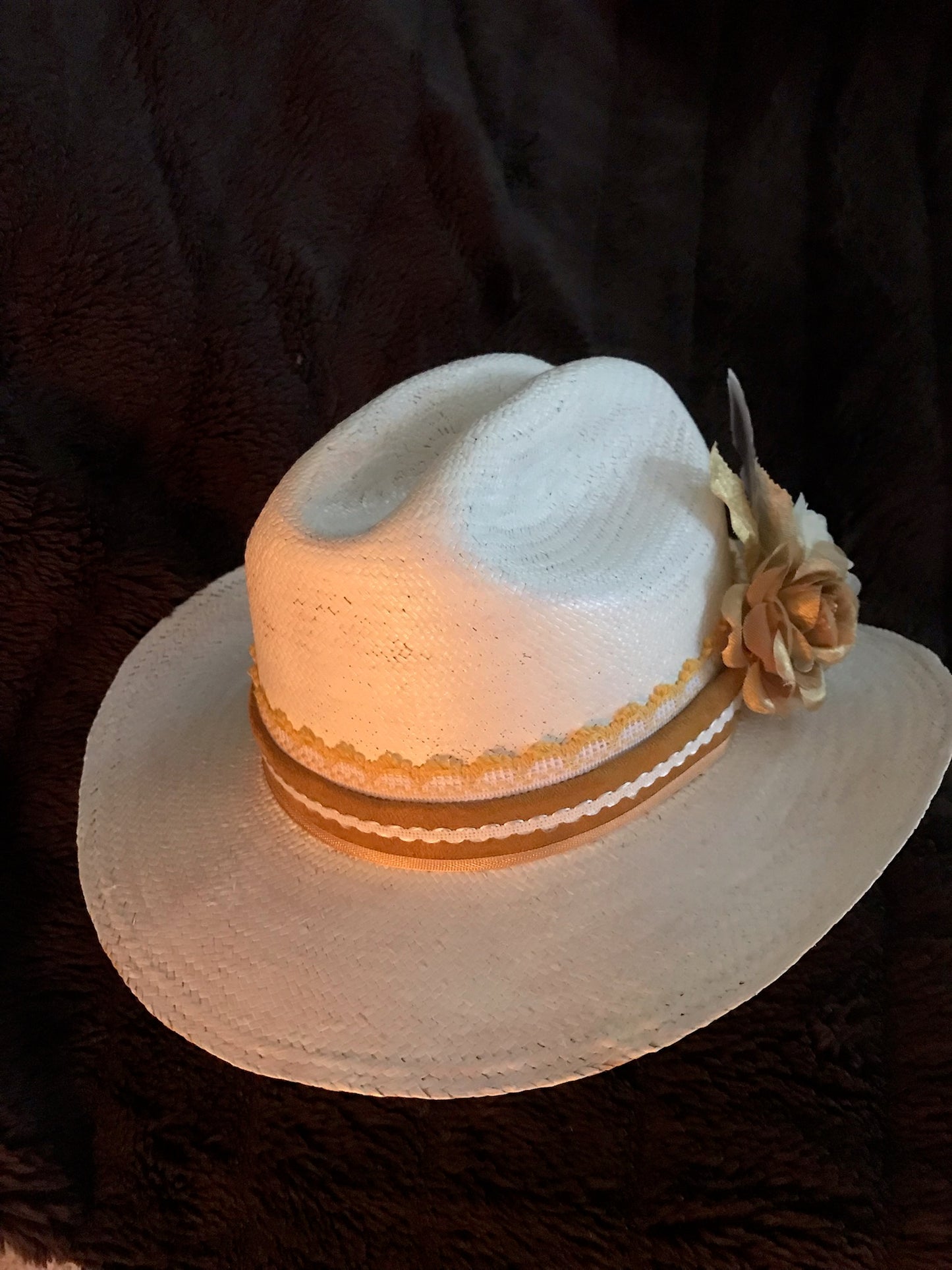 Handpainted Creamy White Fine Straw Cowboy Hat