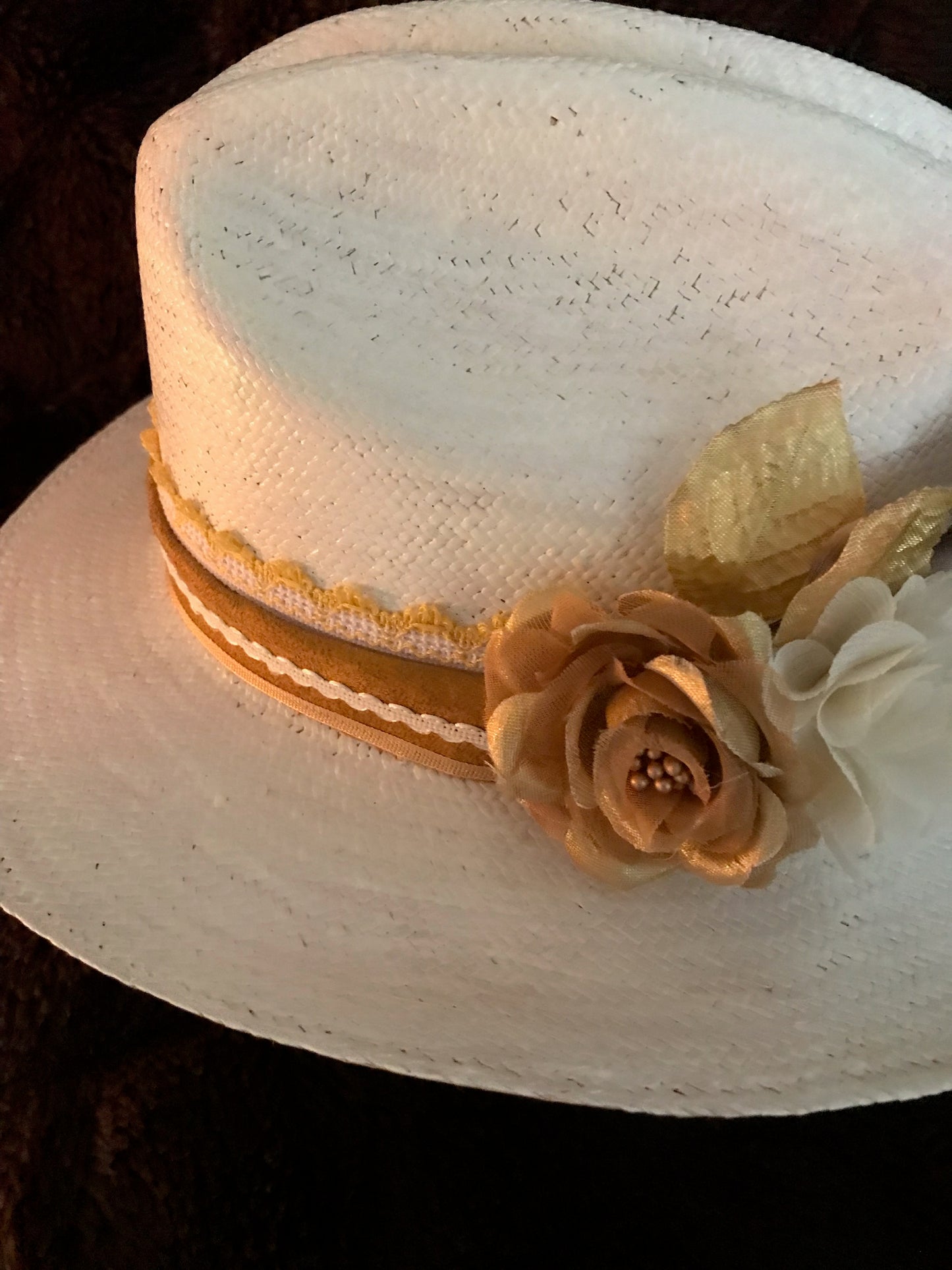 Handpainted Creamy White Fine Straw Cowboy Hat