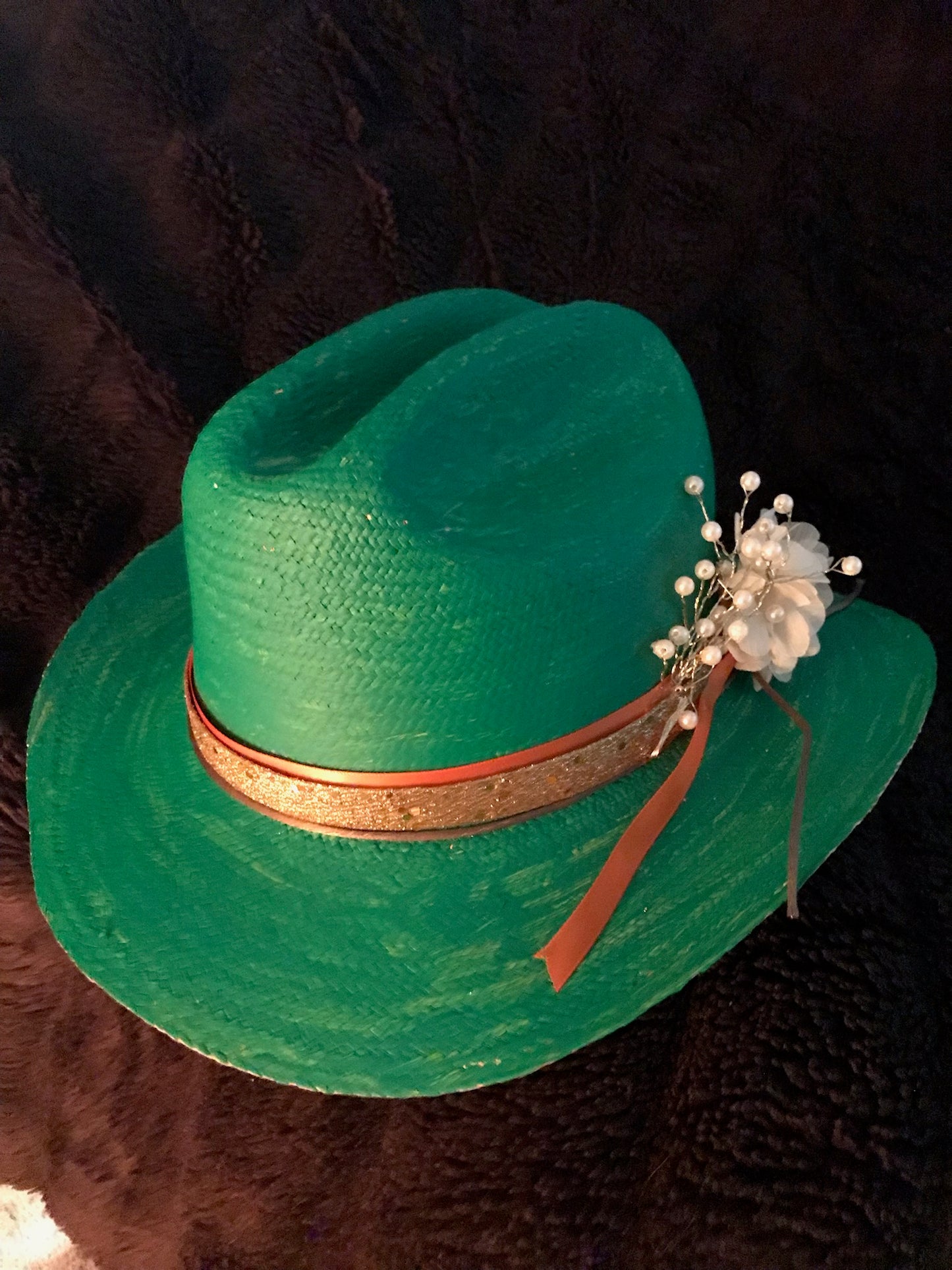 Classy Handpainted Green Fine Straw Cowboy Hat