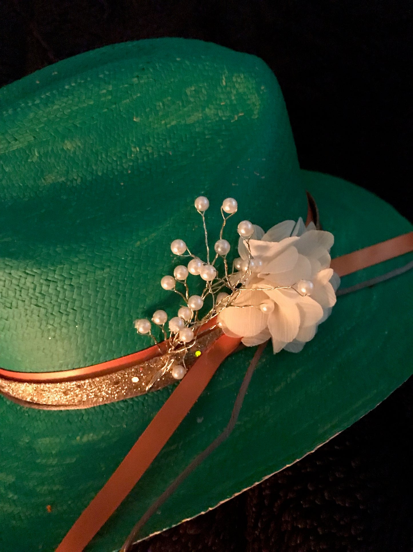 Classy Handpainted Green Fine Straw Cowboy Hat