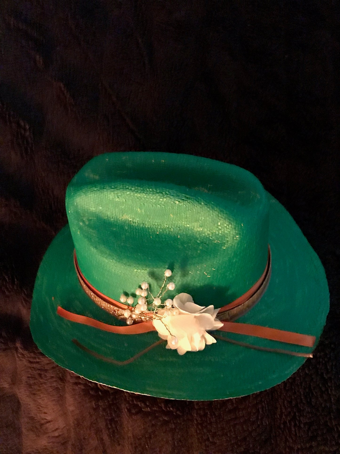 Classy Handpainted Green Fine Straw Cowboy Hat