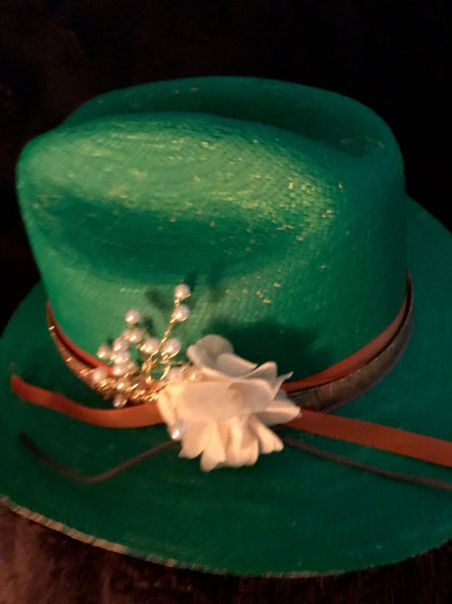 Classy Handpainted Green Fine Straw Cowboy Hat