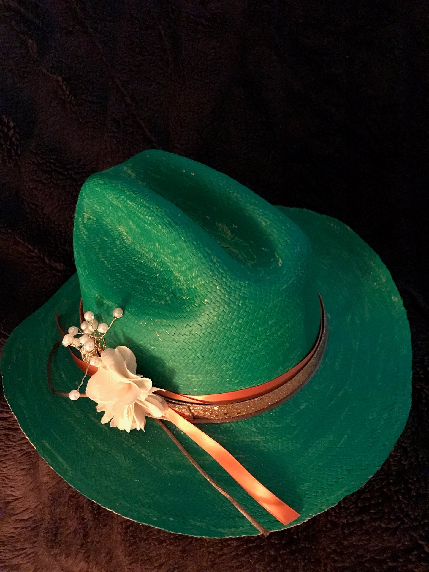 Classy Handpainted Green Fine Straw Cowboy Hat