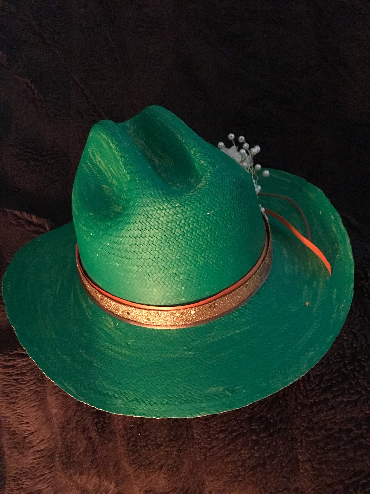Classy Handpainted Green Fine Straw Cowboy Hat