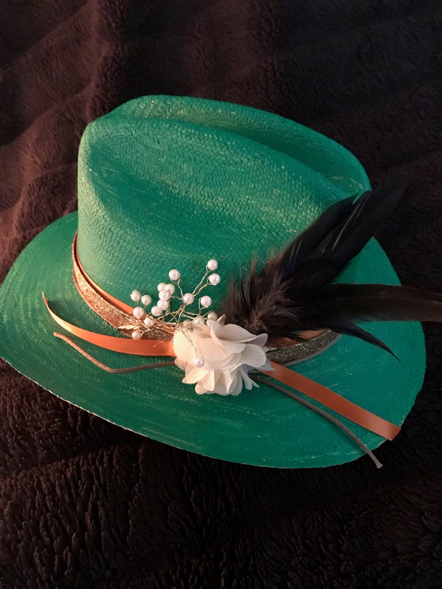 Classy Handpainted Green Fine Straw Cowboy Hat