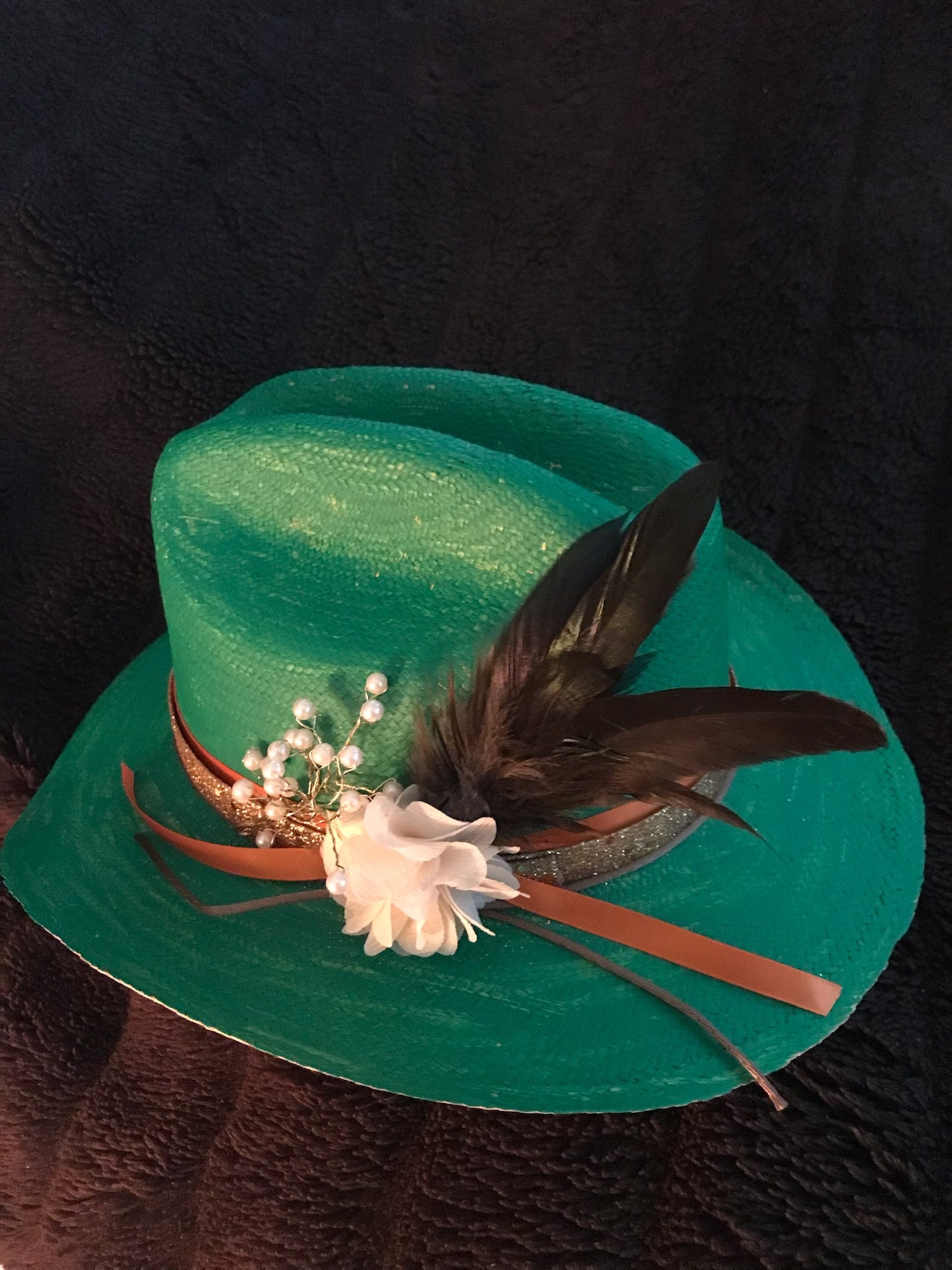 Classy Handpainted Green Fine Straw Cowboy Hat