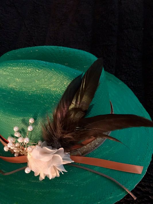 Classy Handpainted Green Fine Straw Cowboy Hat