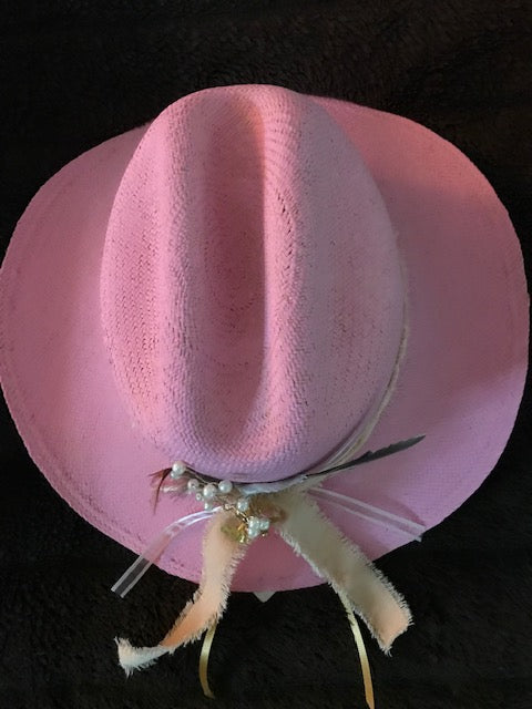 The Pretty In Pink "Barbie" Hand Painted Fine Straw Cowboy Hat