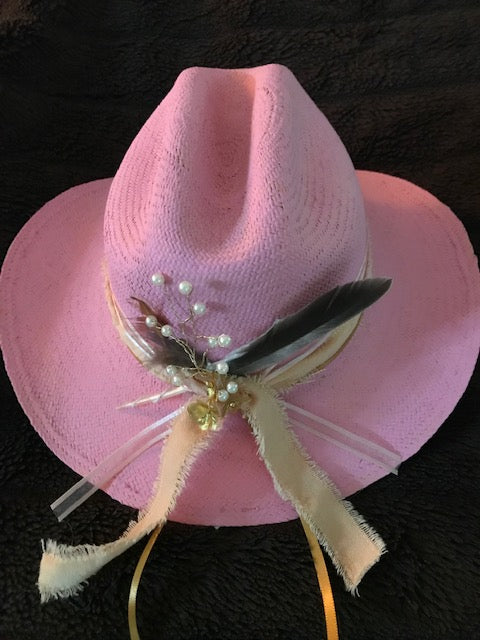 The Pretty In Pink "Barbie" Hand Painted Fine Straw Cowboy Hat