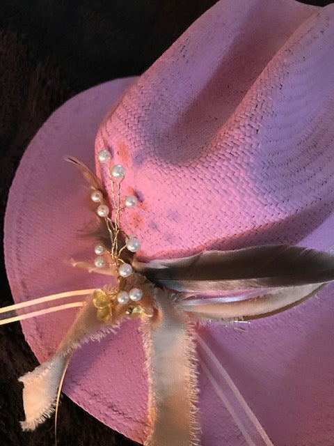 The Pretty In Pink "Barbie" Hand Painted Fine Straw Cowboy Hat