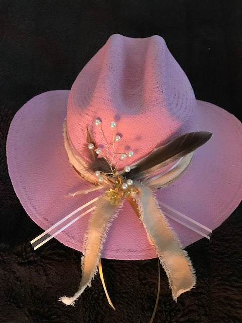 The Pretty In Pink "Barbie" Hand Painted Fine Straw Cowboy Hat